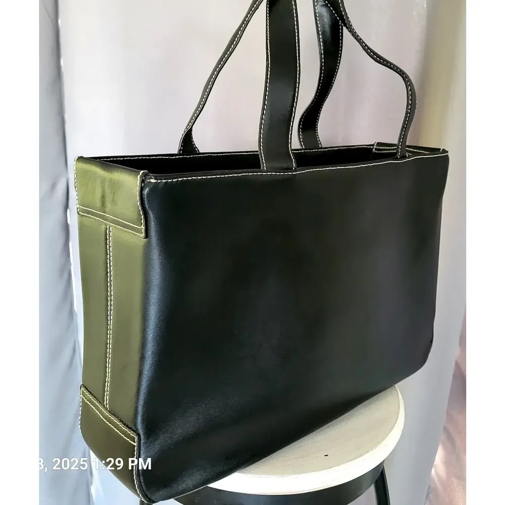 Real Leather Tote Briefcase Laptop Bag Women Black